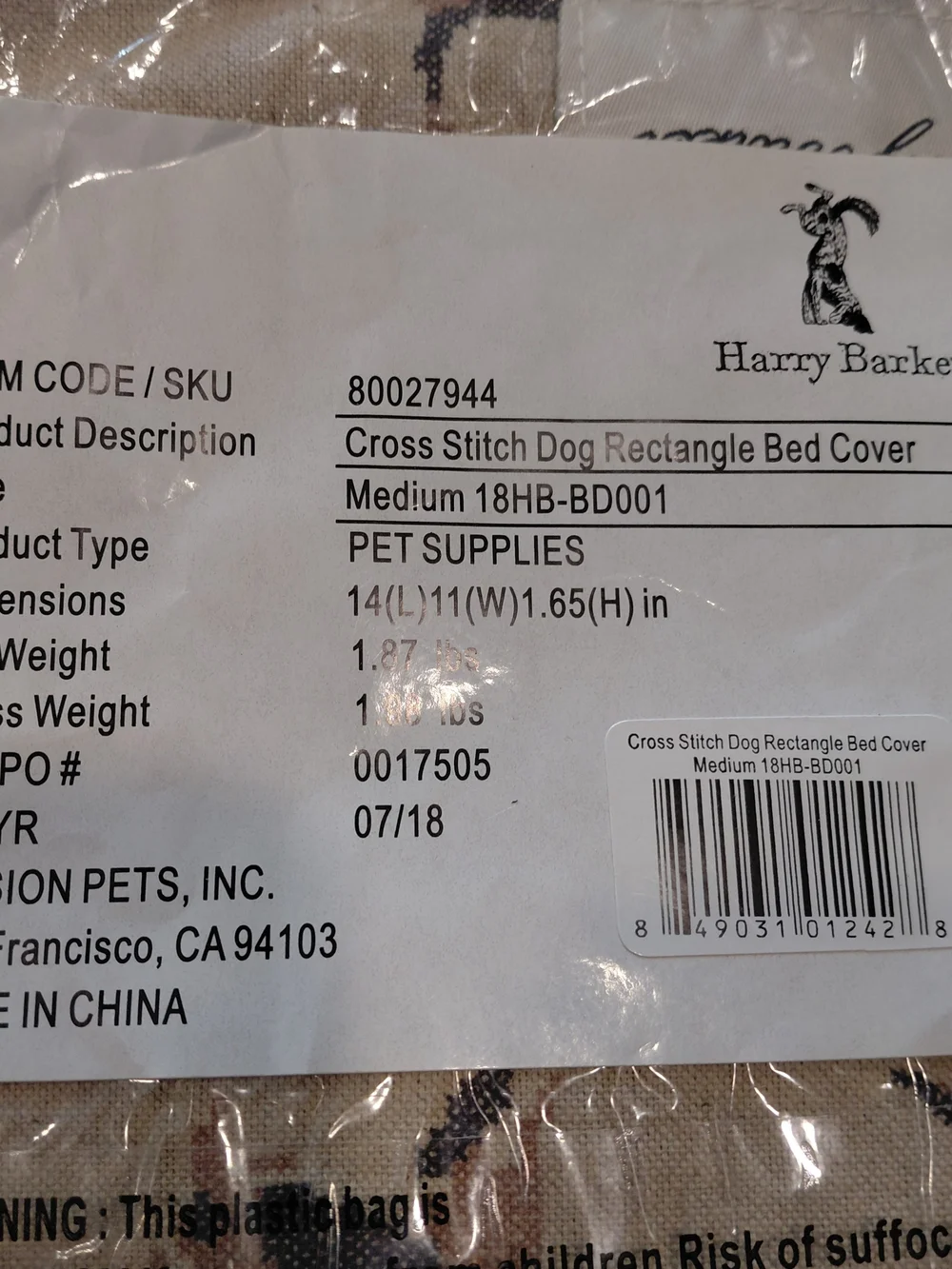 Harry Barker Beige & Brown Cross-Stitch Dog Bed Cover